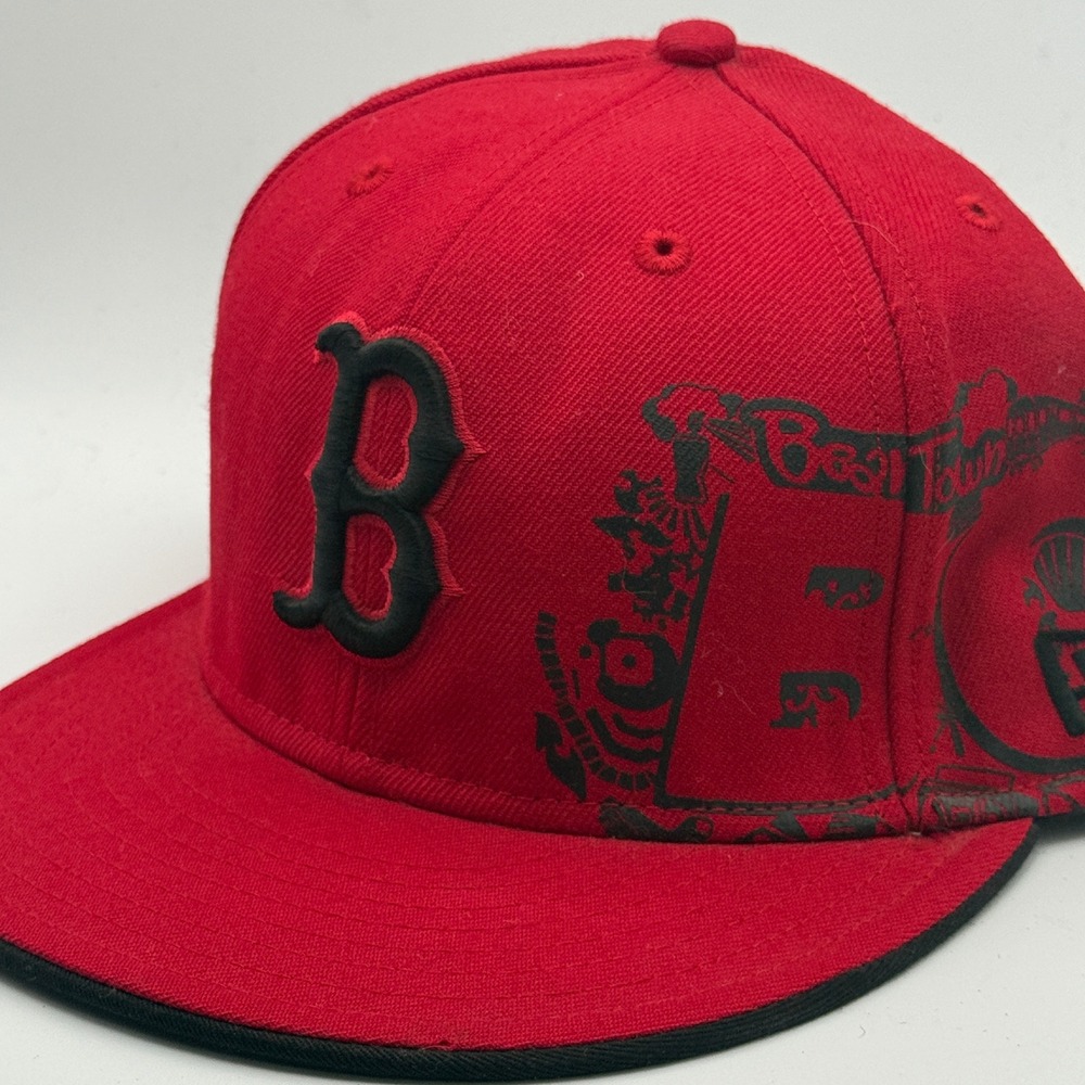 Boston Red Sox MLB Genuine Merchandise Red Wool Fitted Hat Size 7 1/2 Bean Town